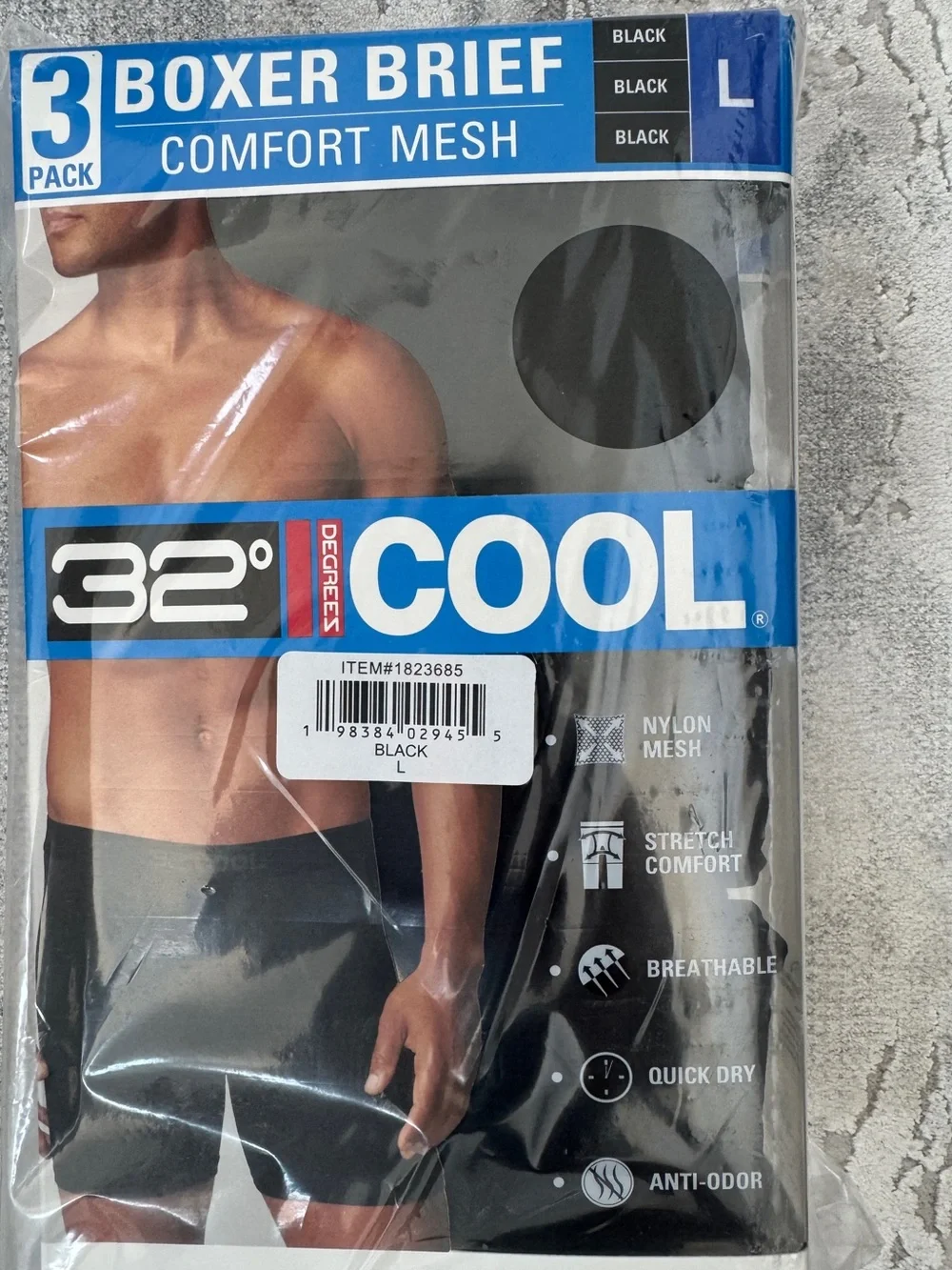 32 Degrees Men's Comfort Mesh Boxer Brief, Black, Large, 6 pack - NWT